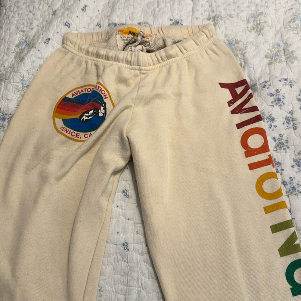 Aviator nation🌈 vintage white joggers with rainbow logo